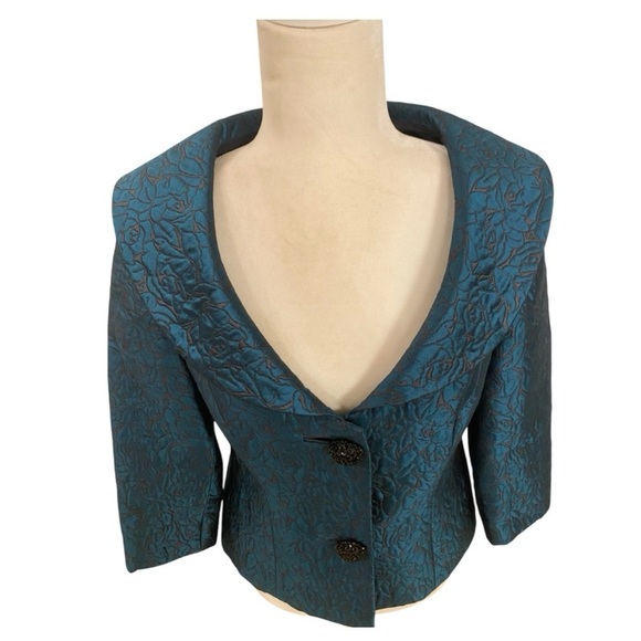 Barbara TFank Womens Jacquard Textured Green Jacket - Picture 4 of 7